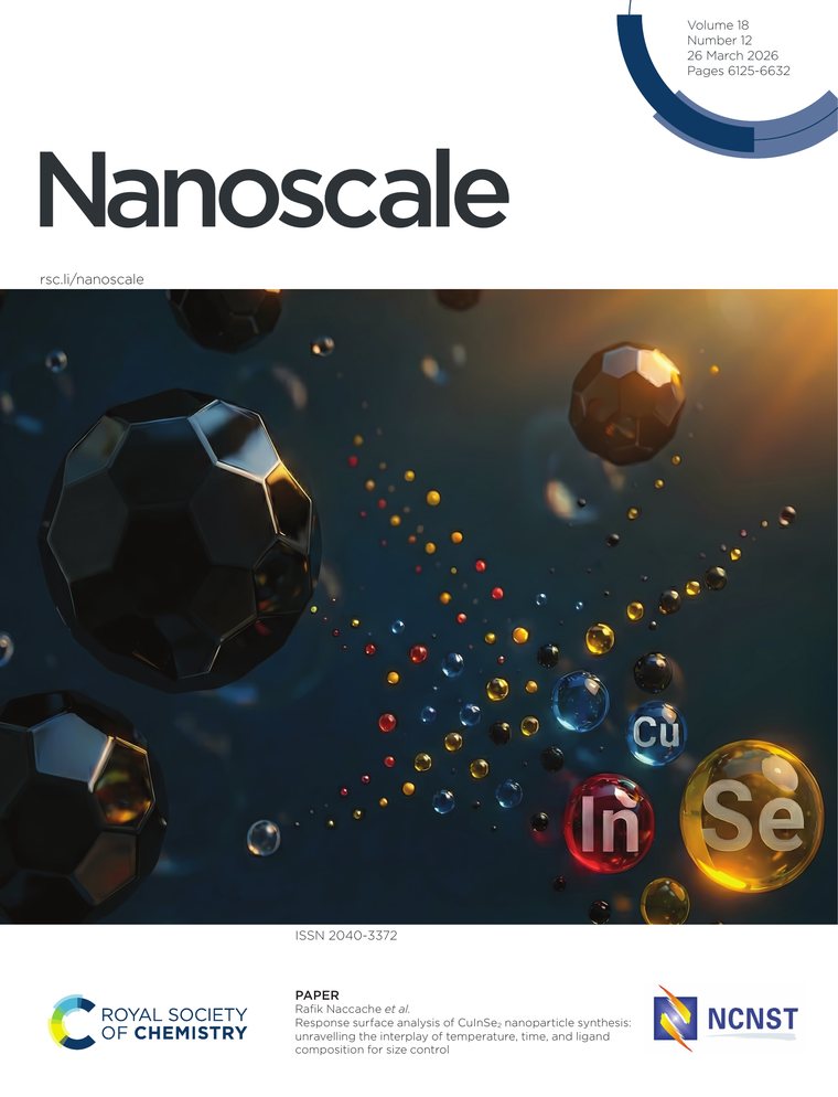Cover of Nanoscale, Vol. 18, Issue 12 (2026), featuring our work on size-controlled CuInSe₂ nanoparticles